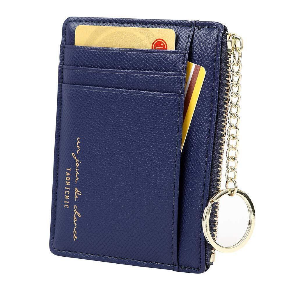 1226 8 Cards Slim Minimalist Card Holder Coin Changes Purse Keychain Front